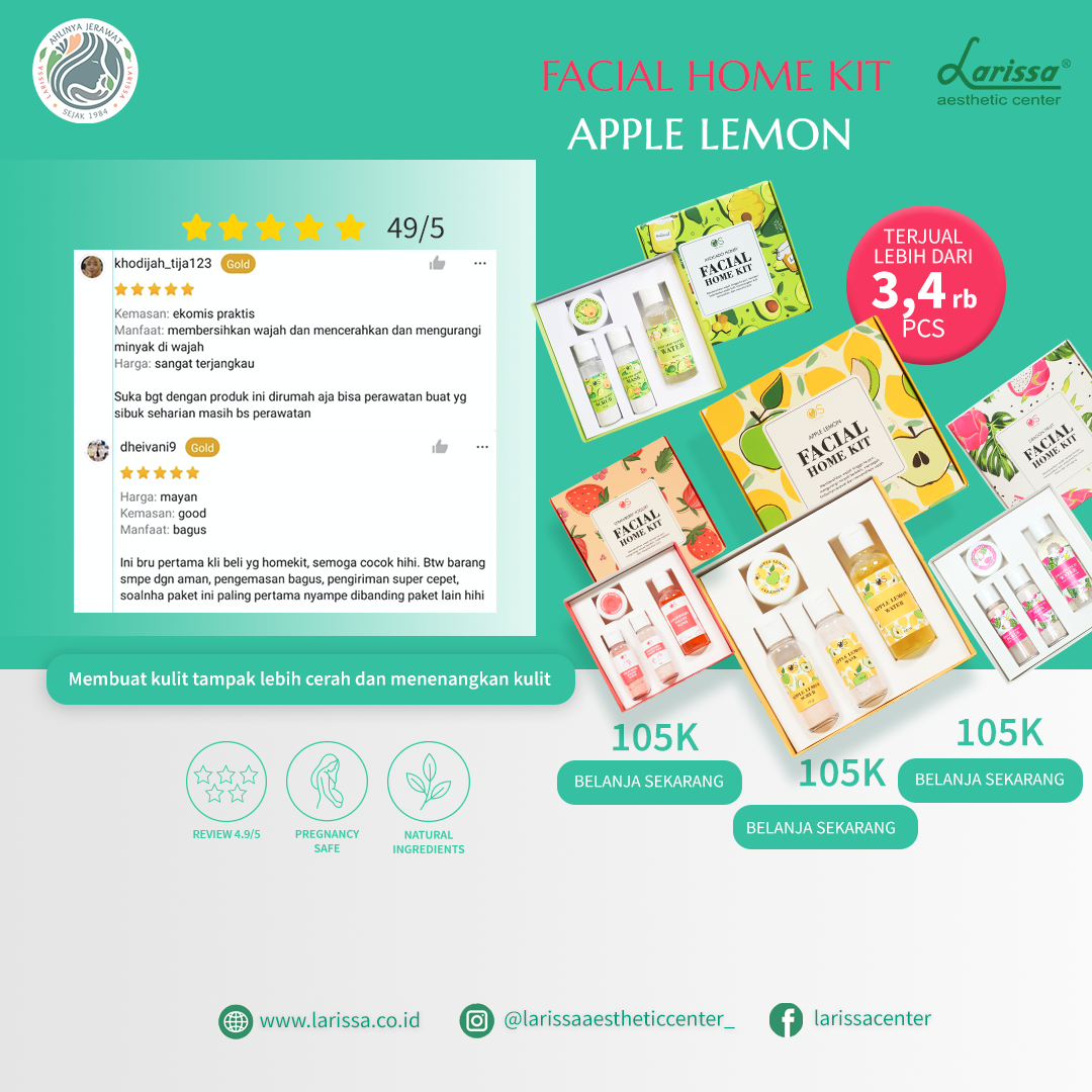 best seller produk larissa aesthetic center kategori facial home kit : facial home kit apple lemon