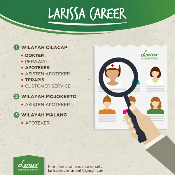 Lowongan Kerja Larissa Penempatan Cilacap, Mojokerto dan Malang