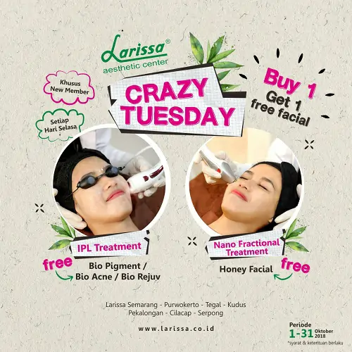 Promo Buy 1 Get 1 Free Facial Crazy Tuesday