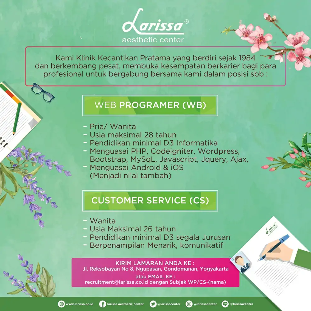 Lowongan Kerja Larissa Web Programmer dan Customer Service