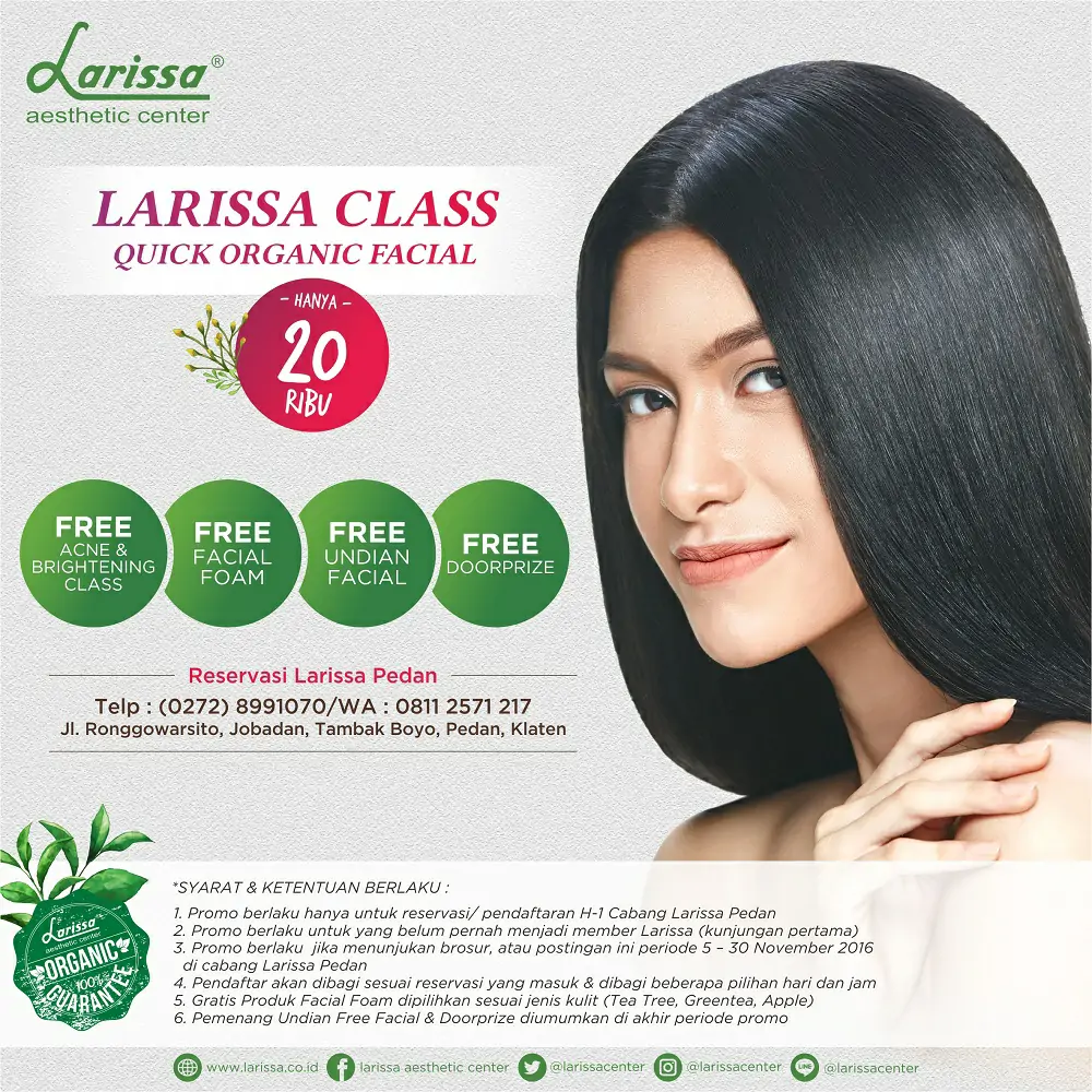 Promo Larissa Pedan, "Larissa Class Quick Organic Facial"