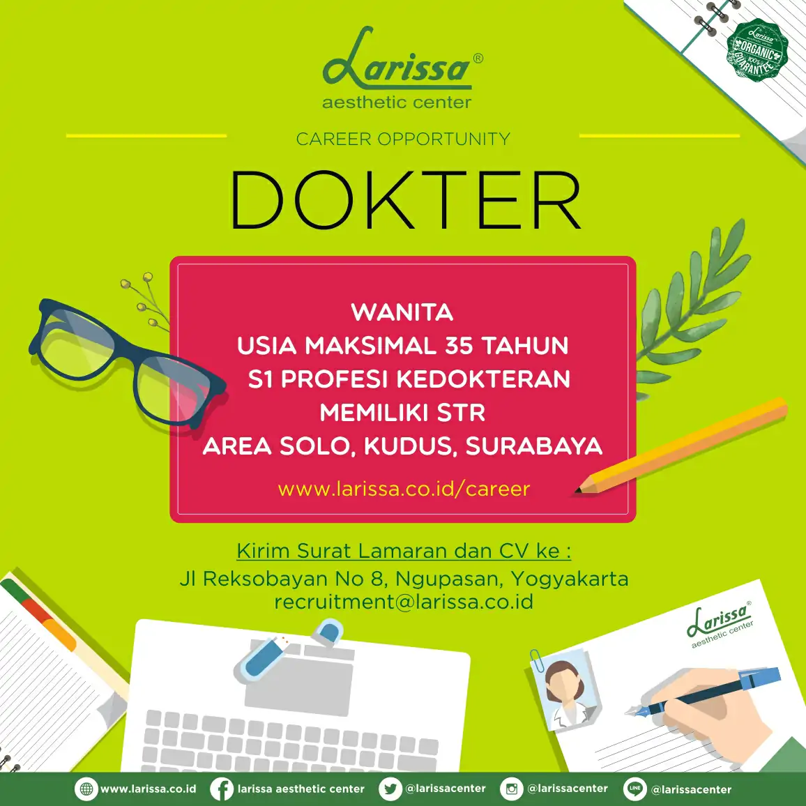 Lowongan Kerja Dokter Larissa Penempatan Solo, Kudus dan Surabaya