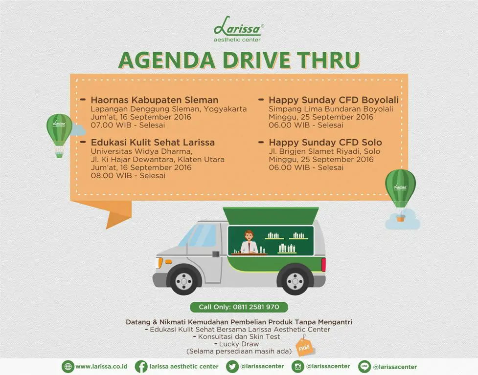 Agenda Drive Thru Larissa di Sleman, Klaten, Boyolali dan Solo